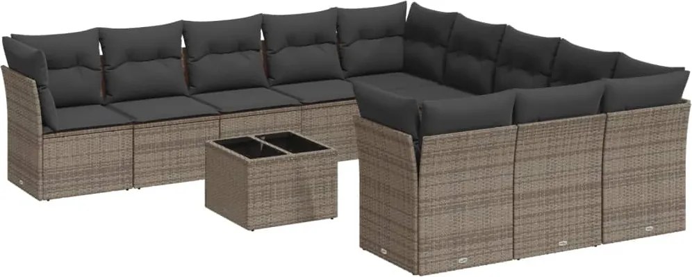 vidaXL Set canapea de grădină cu perne, 12 piese, gri, poliratan