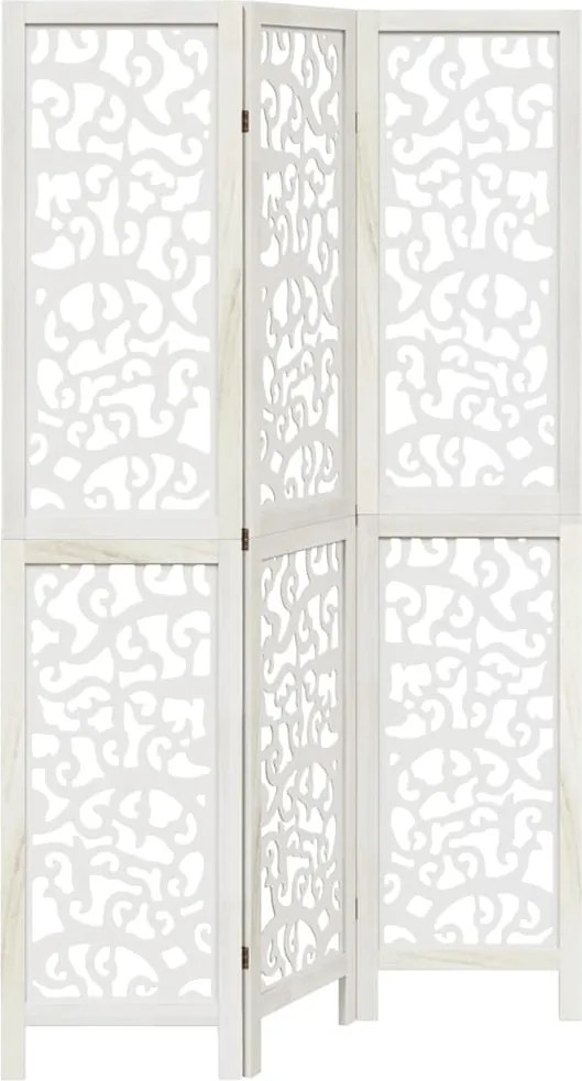 vidaXL Paravan cameră 3 panouri, alb, lemn masiv paulownia