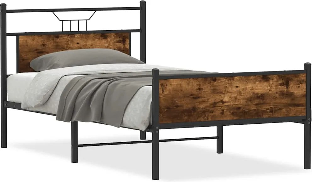 vidaXL Cadru de pat fără saltea Stejar afumat 107x203cm Lemn prelucrat