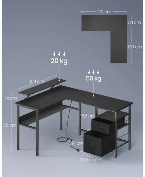 Birou cu iluminare integrată SOLEA-X, maro/negru