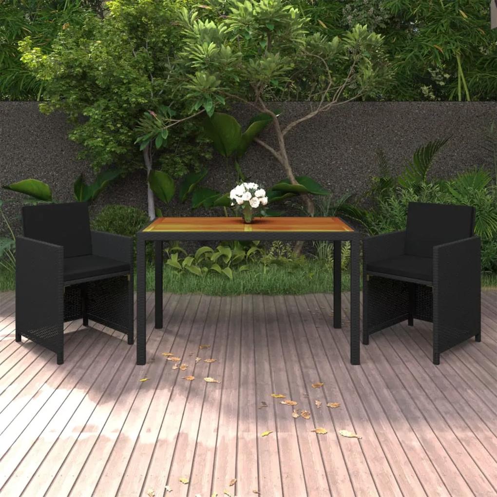 3095498 vidaXL Set de masă pentru grădină cu perne, 3 piese, negru, poliratan