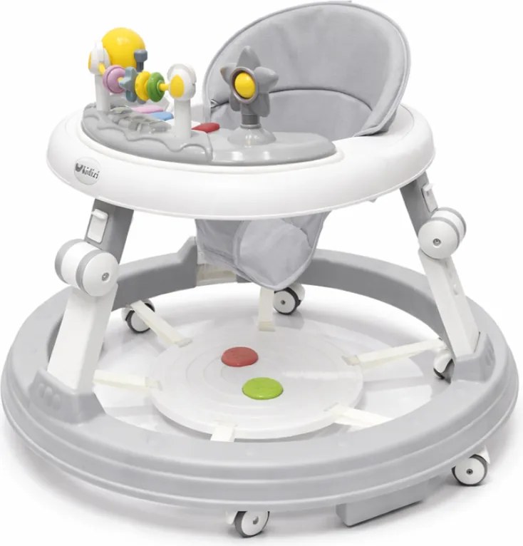 Premergator multifunctional cu panou interactiv pentru picioare Kidizi Pippa gri, tavita cu muzica si lumini detasabila, reglabil pe 3 nivele