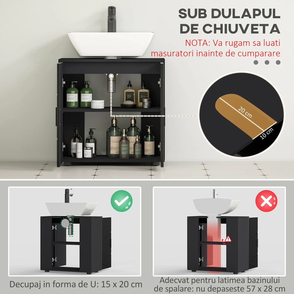 Mobilier de baie cu dulap cu 2 uși, Mobilier de baie din lemn cu poliță reglabilă, 60x30x60cm negru kleankin | Aosom Romania