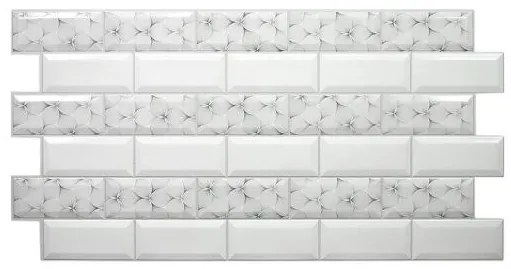 Panou decorativ, PVC, model marmura 3D, alb cu petale, 96x48.5cm