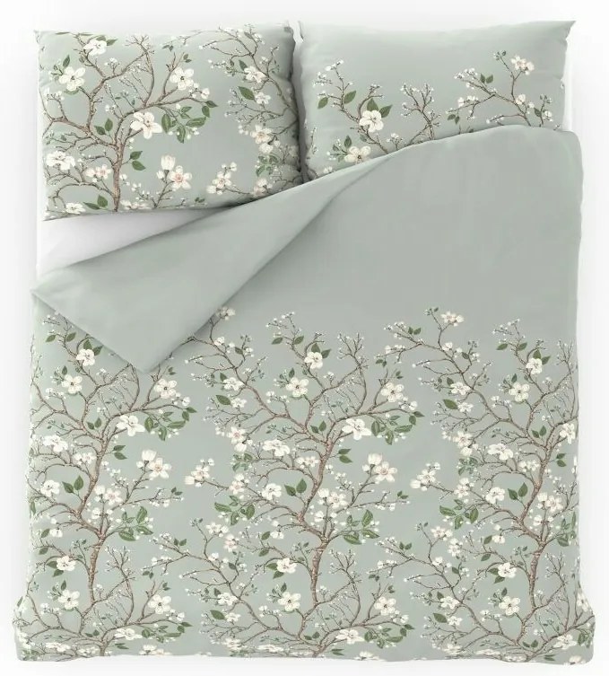 Lenjerie pat satin Primăvara verde, 220 x 200 cm, 2 buc. 70 x 90 cm