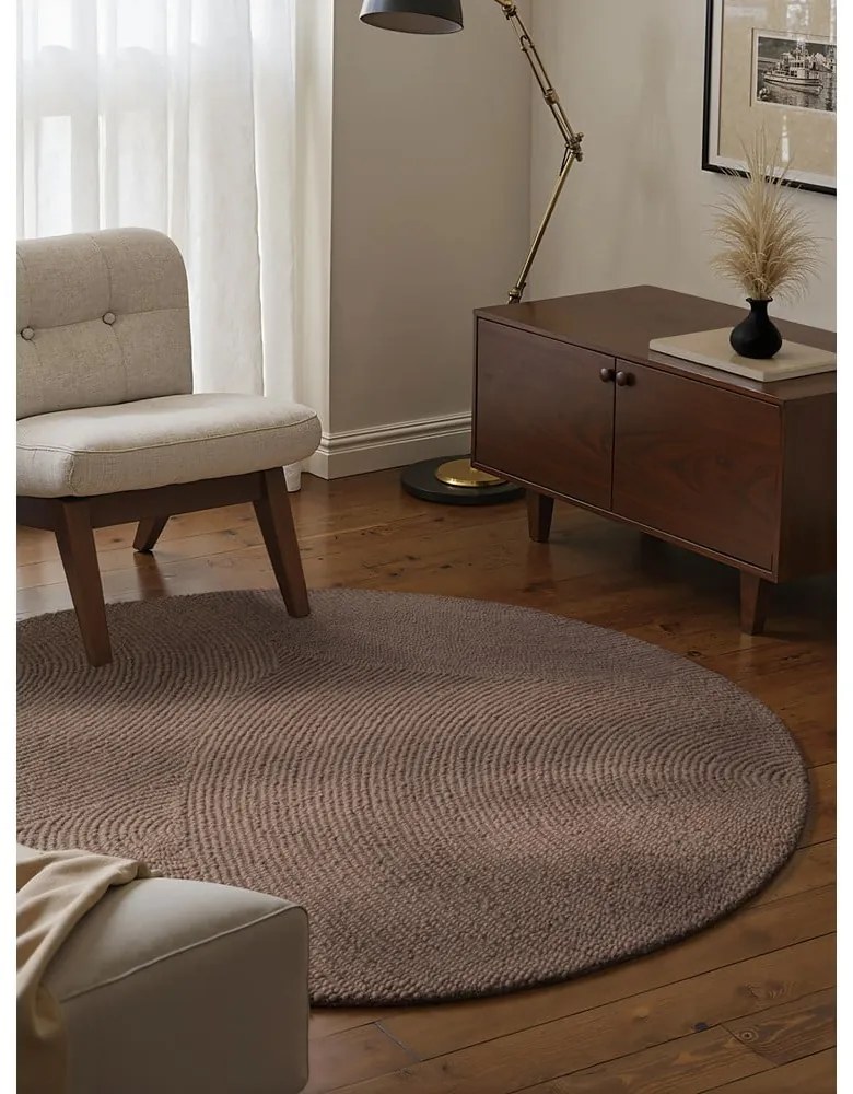 Covor taupe țesut manual rotund din lână ø 200 cm Calmio – Hanse Home