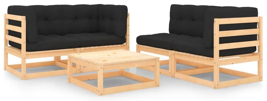 vidaXL Set mobilier de grădină cu perne, 5 piese, lemn masiv de pin