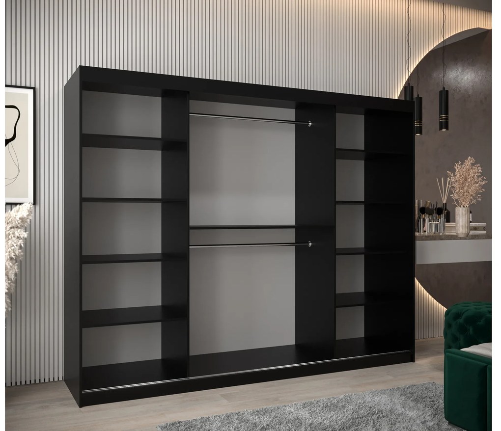 Dulap de haine 250 cm Toki 2 (negru mat + stejar sonoma). 1065034