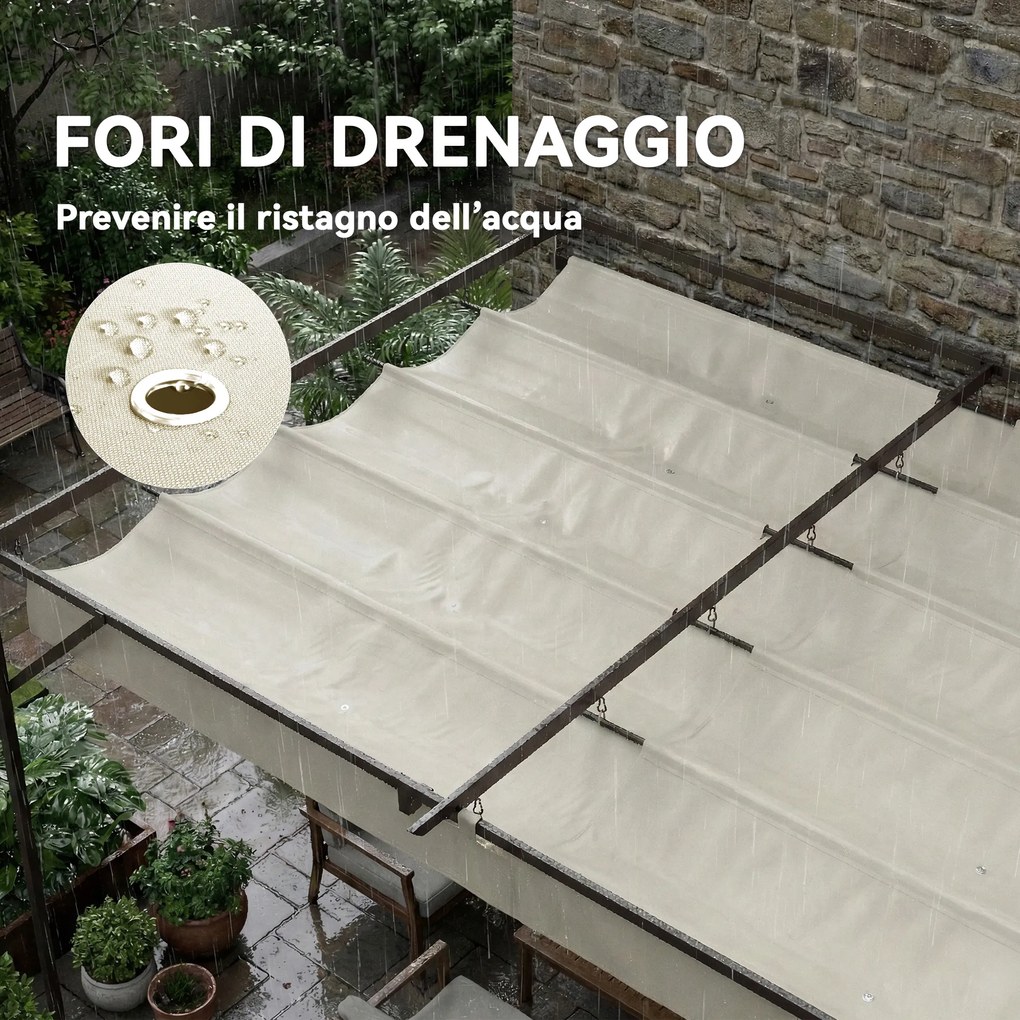 Outsunny Gazebo Pergolă adosată 3x3 m cu acoperiș glisant și orificii de drenaj, crem | Aosom Romania