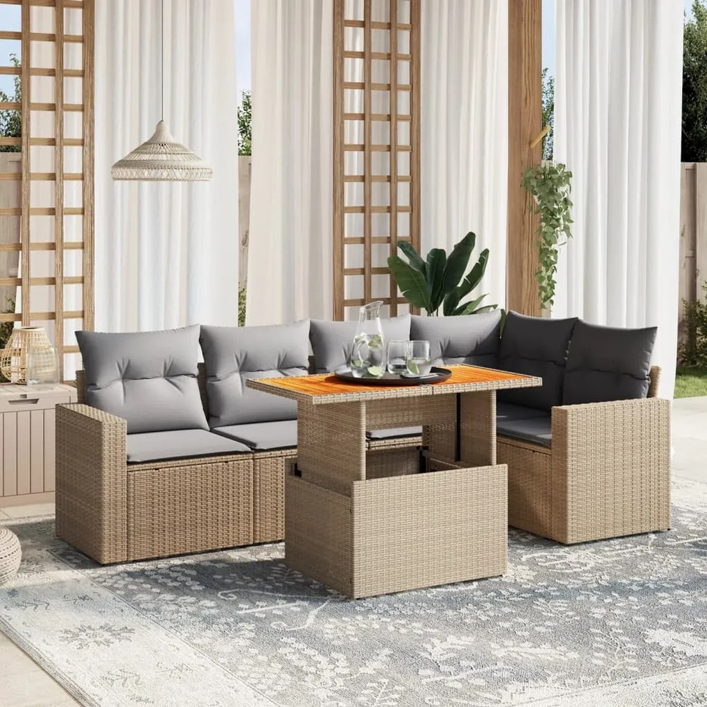 vidaXL Set canapele de grădină cu perne, 6 piese, bej, poliratan