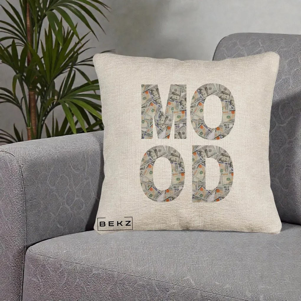 Perna Decorativa MOOD Money Grafic Urban, 40x40 cm, Bej Canapea, Husa Detasabila, Perna Inclusa, BEKZ®