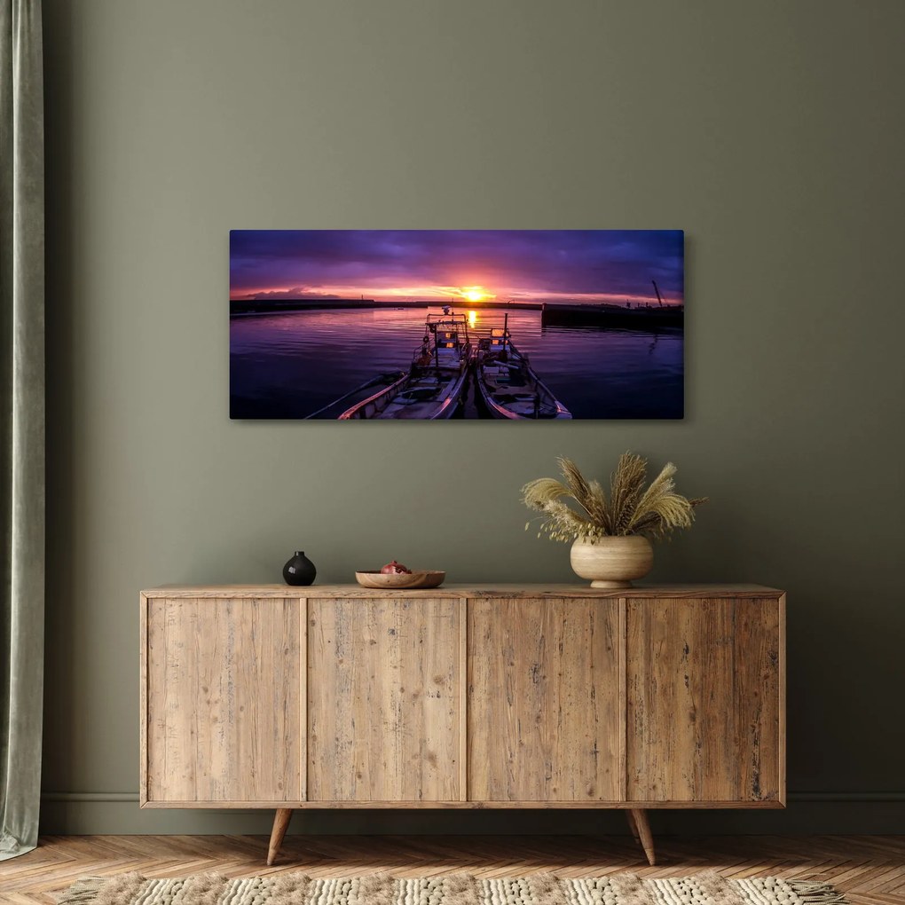 Tablou cu barci pescărești în port (120x50 cm)