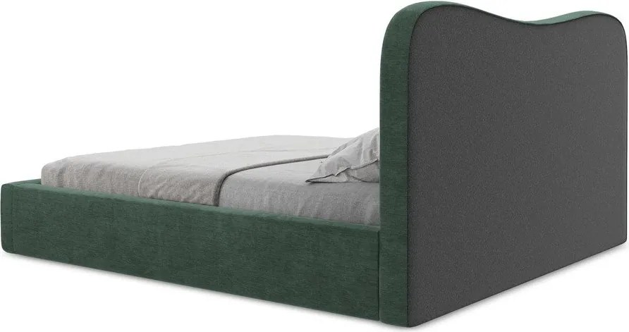 Pat matrimonial verde tapițat cu spațiu de depozitare cu somieră 180x200 cm Kahai – Makamii