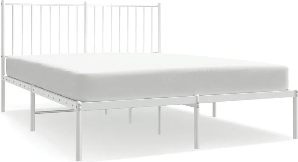 vidaXL Cadru de pat metalic cu tăblie, alb, 135x190 cm