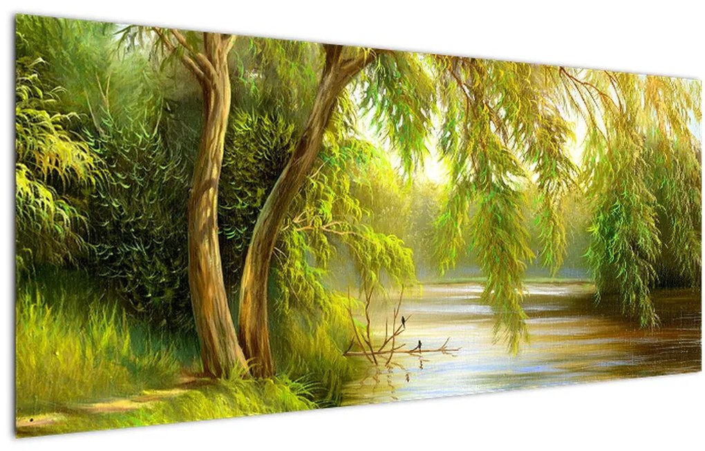 Tablou - Salcie lângă lac, pictură în ulei (120x50 cm)