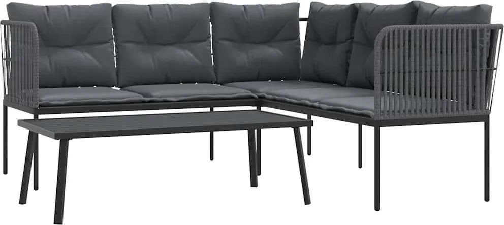 vidaXL Set canapea de grădină cu perne, negru, oțel și textilenă