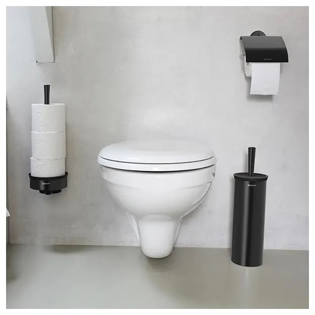 Suport hârtie igienică Brabantia ReNew 90300277, Rezistent la coroziune, Negru mat