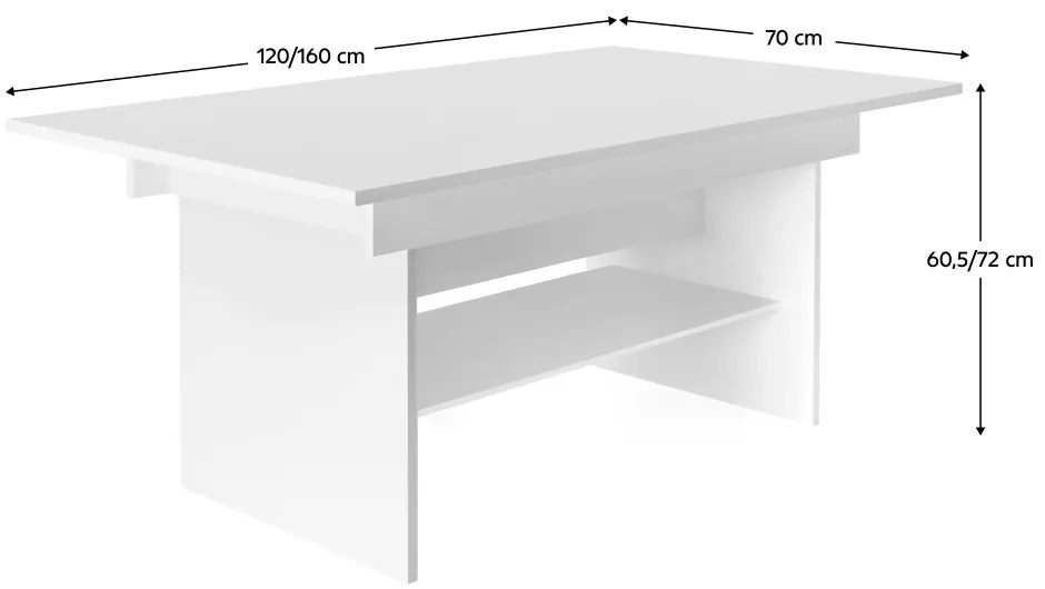 Masa de sufragerie conferinte extensibila, alba, 120 160x70 cm, LAVKO