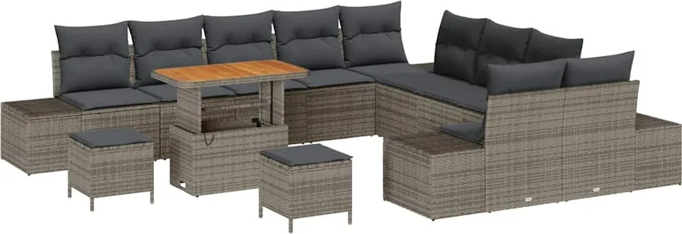 vidaXL Set de canapele pentru grădină cu pernă 13 pcs Gri poliratan