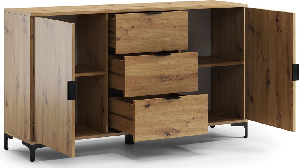 Mazzoni Comodă LANA K-150S Stejar Artisan - DULAP VERTICAL CU 2 UȘI CU SERTARE