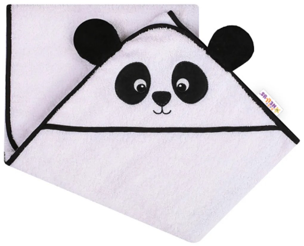 Baby Nellys Prosop Terry cu glugă 80x80cm Panda - alb 80 x 80