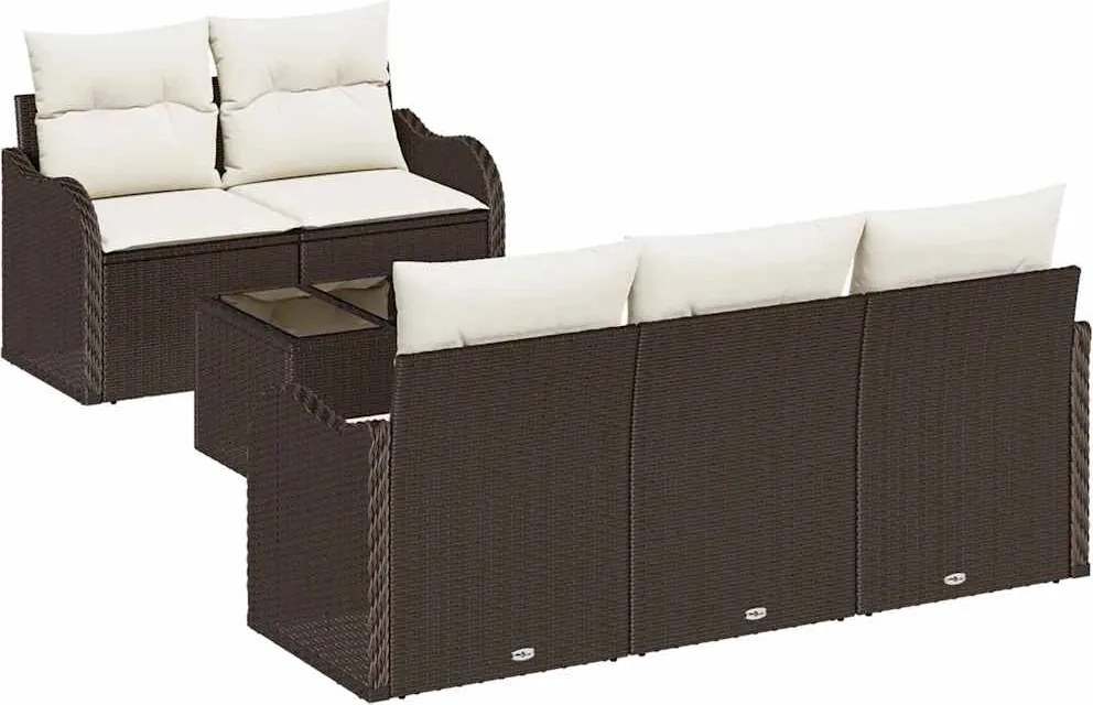 vidaXL Set de canapele pentru grădină cu pernă 6 pcs Maro și Crem