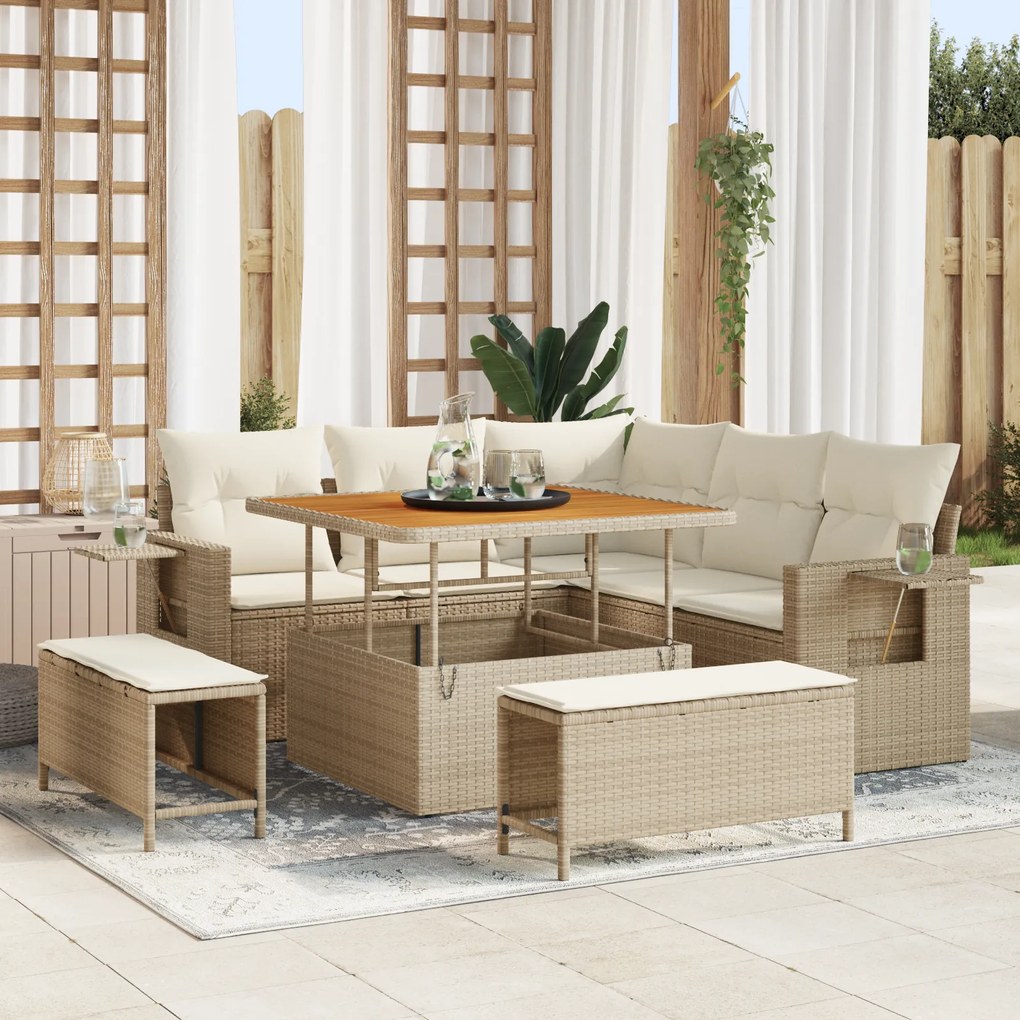 vidaXL Set mobilier grădină 8 piese cu perne bej din ratan sintetic și acacia