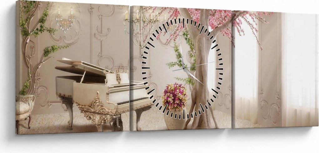 Tablou - Interior de vis cu pian (cu ceas) (90x30 cm)