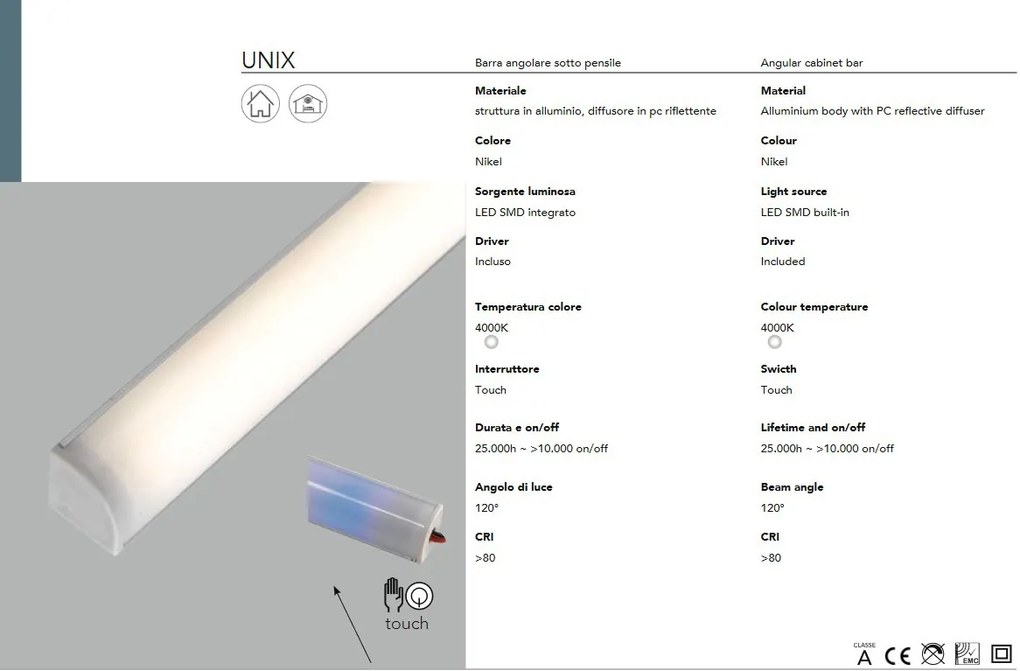 Aplica LED liniara de colt pentru mobila de bucatarie UNIX, L-90cm LEDBAR-UNIX-90 ANG FE