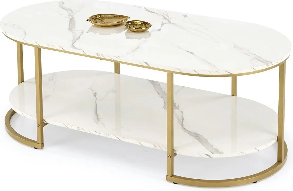 Masuta cafea KALUA, alb/auriu, 120x60x46 cm