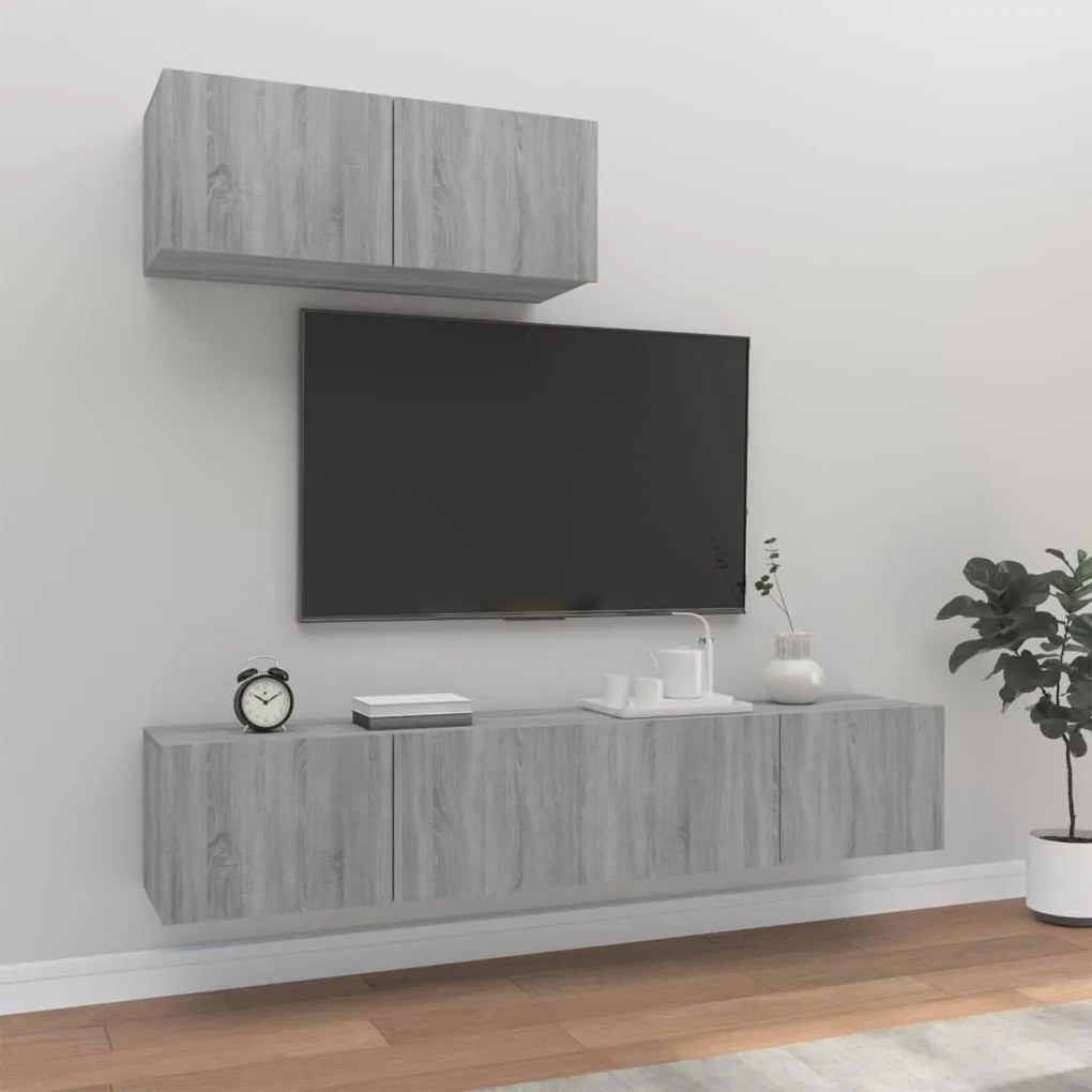 vidaXL Set dulap TV, 3 piese, gri sonoma, lemn prelucrat