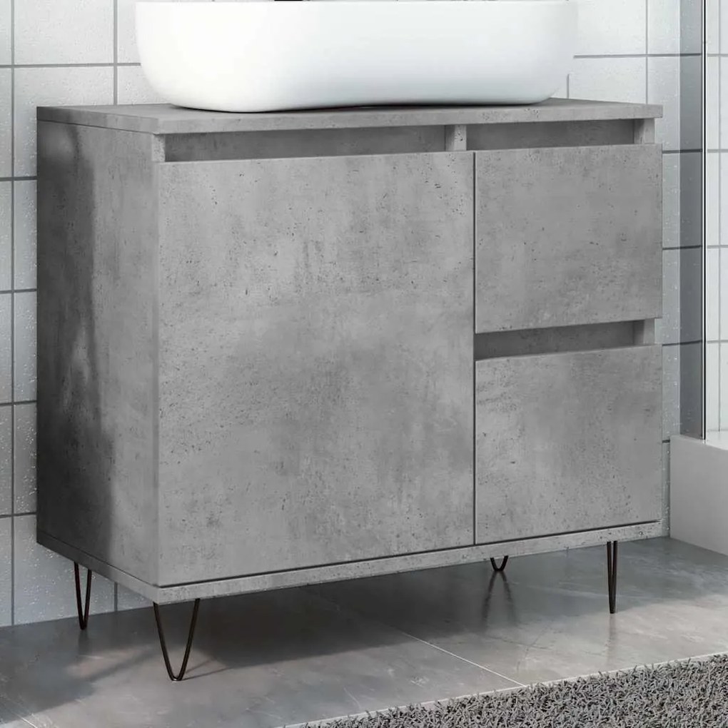 vidaXL Dulap de chiuvetă baie, gri beton, 65x33x60 cm, lemn prelucrat