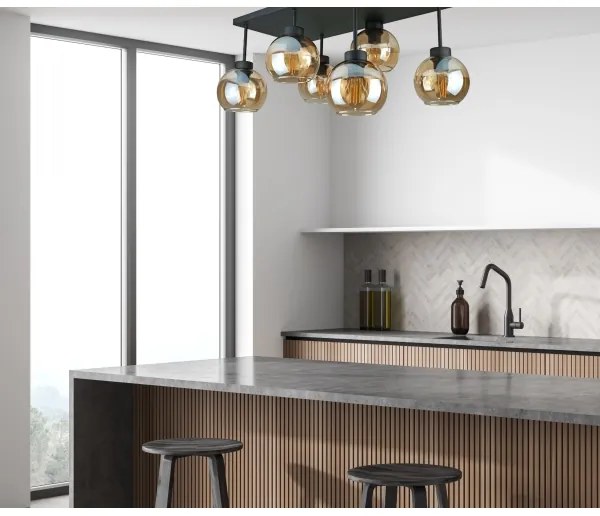 Lustră aplicată NESSA 6xE27/60W/230V negru/bej fumuriu