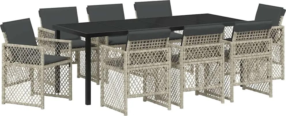 vidaXL Set de masă pentru grădină 9 pcs Gri deschis poliratan