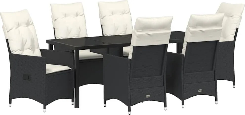 vidaXL Set de masă pentru grădină cu pernă 7 pcs Negru poliratan