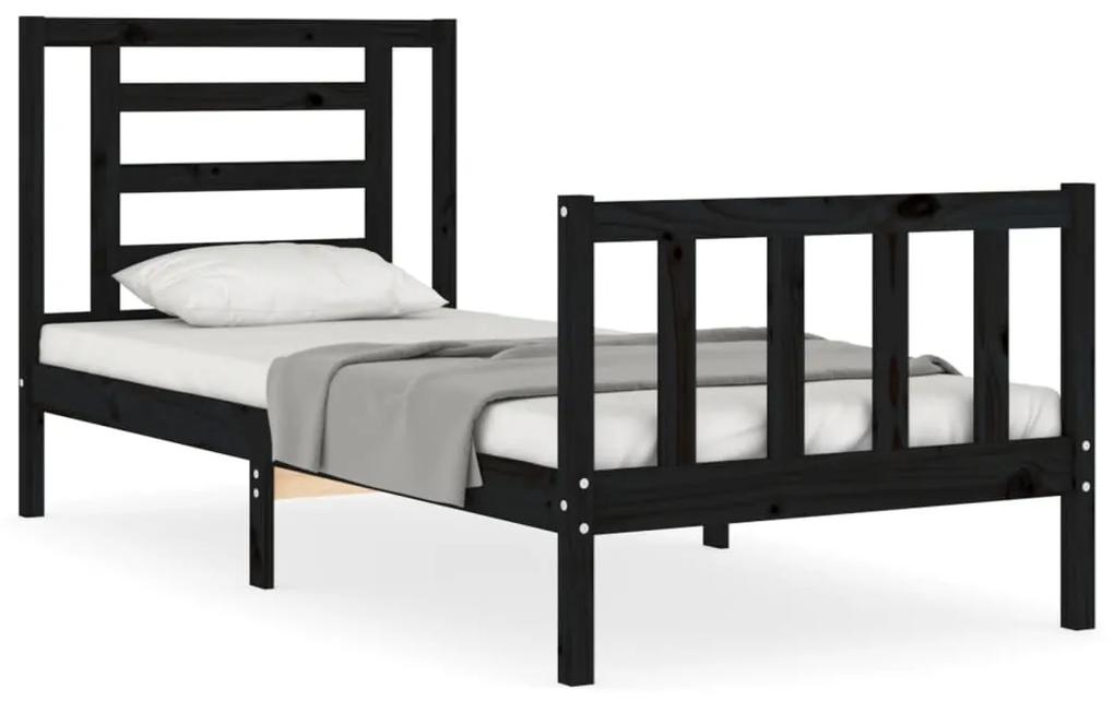 3192845 vidaXL Cadru de pat cu tăblie Small Single, negru, lemn masiv