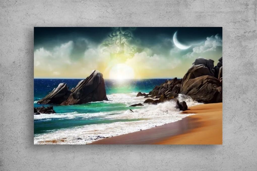 Tablou Canvas - Abstract soarele si luna la malul marii