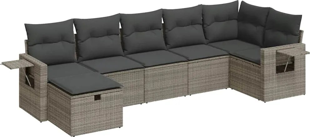 vidaXL Set canapele de grădină, 7 piese, cu perne, gri, poliratan