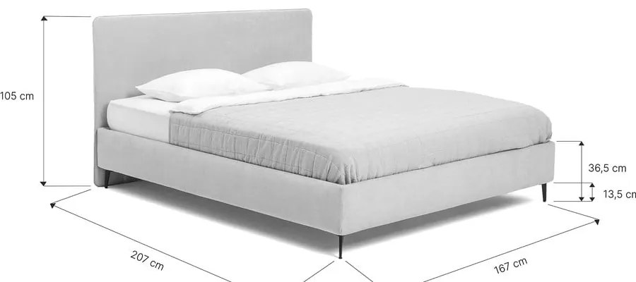 Pat dublu tapițat gri cu saltea/gradă 160x200 cm Noira Slim - Bonami Selection