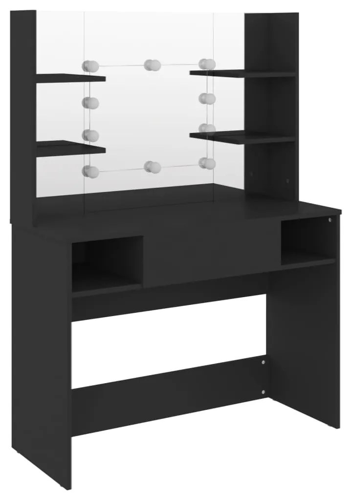 331540 vidaXL Masă machiaj cu lumini LED, negru, 100x40x135 cm , MDF
