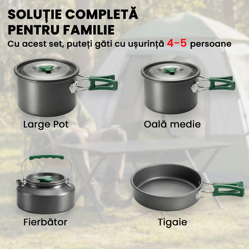 Outsunny Set de Oale Camping, 4-5 Persoane, Oțel Inoxidabil, 20.5 x 20.5 x 15.5 cm, Gri | Aosom Romania