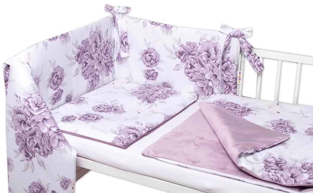 BABY NELLYS 3-dílná set de Mantinel cu lenjerie de pat, bumbac / catifea, Flamingo - prună 120x90