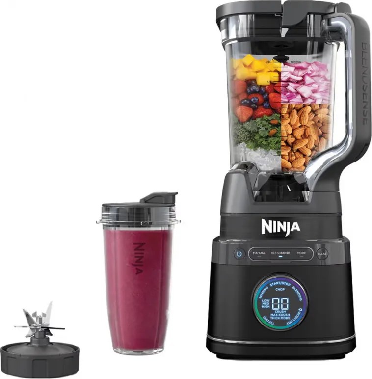 La mâna a doua: Blender 3in1 Ninja TB401EU, 1200W, 2.1 L, 10 viteze + moduri, Timer, LED, Tehnologie BlendSense, Fara BPA, Negru