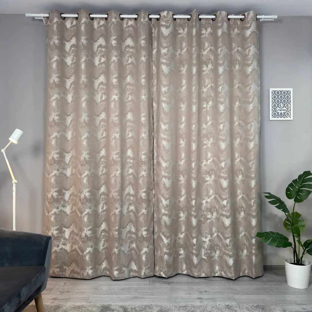 Set două Draperii (Opacitate 80%), Material tip Jacquard (Model texturat), Gata lucrate (Inele galerie), Culoare Maro (Cappuccino) + Bej, Dimensiuni draperie 160x260 cm (x2), Brand Originalio