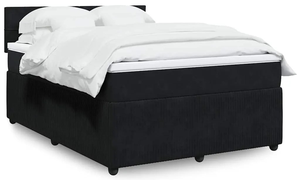 vidaXL Pat box spring cu saltea, negru, 160x200 cm, catifea