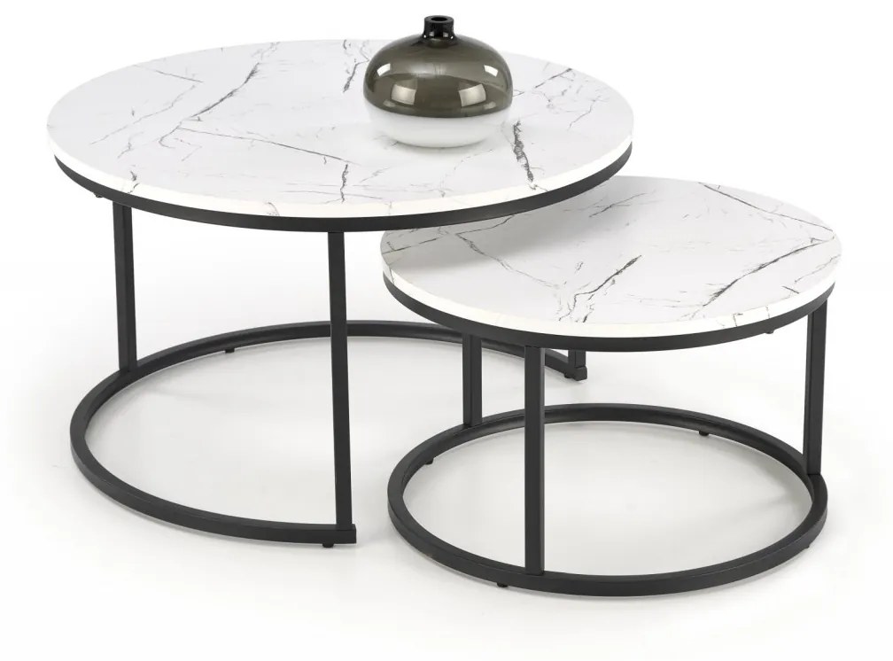 Set 2 mese de cafea Java marmura alba/negru