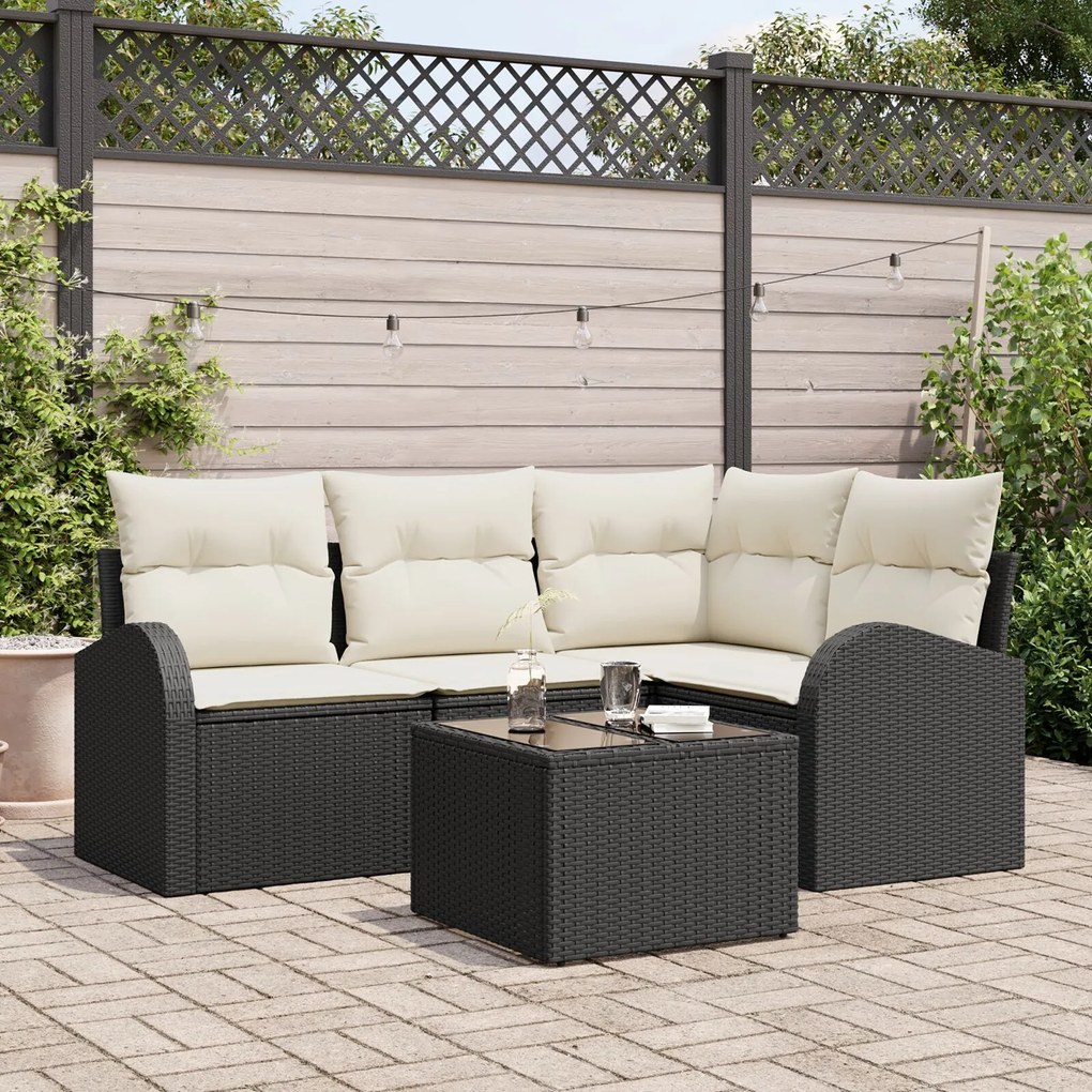 vidaXL Set de canapele pentru grădină cu pernă 5 pcs Negru Rattan poli