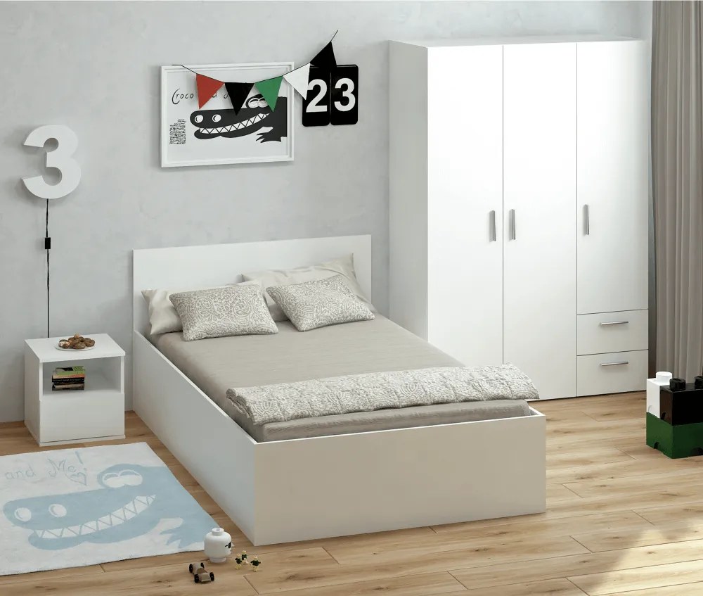 Pat cu somieră metalic şi spaţiu de depozitare, 120x200, alb, DOLI
