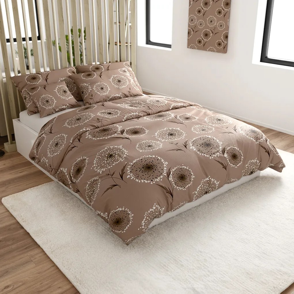 Set 2 buc lenjerie cocolino PAMPELINO maro deschis + cearsaf Cocolino microplus cu elastic SOFT 180x200 cm alb, pat dublu