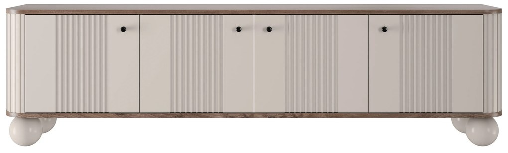 Comodă TV Vesper 4D 187 cm - cașmir / nuc / mânere negre / picioare sferice